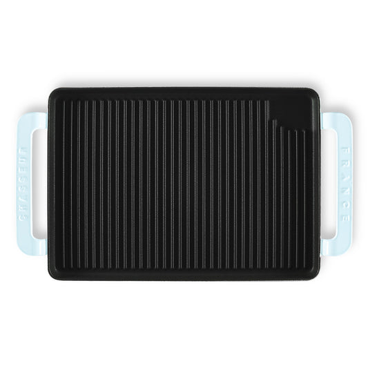 Black grill pan with handles on a white background