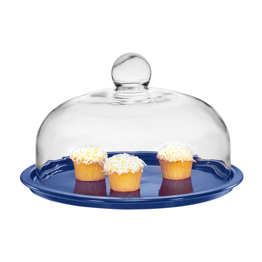 Cake Platter 29.5cm with Lid Blue