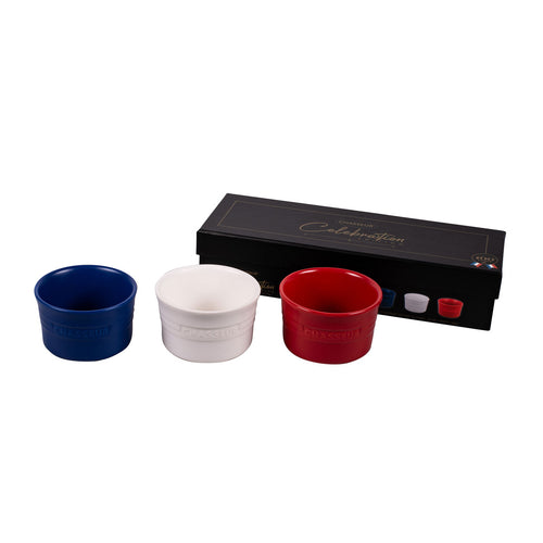 3-Piece Ramekin Set Matte Finish - Blue / White / Red