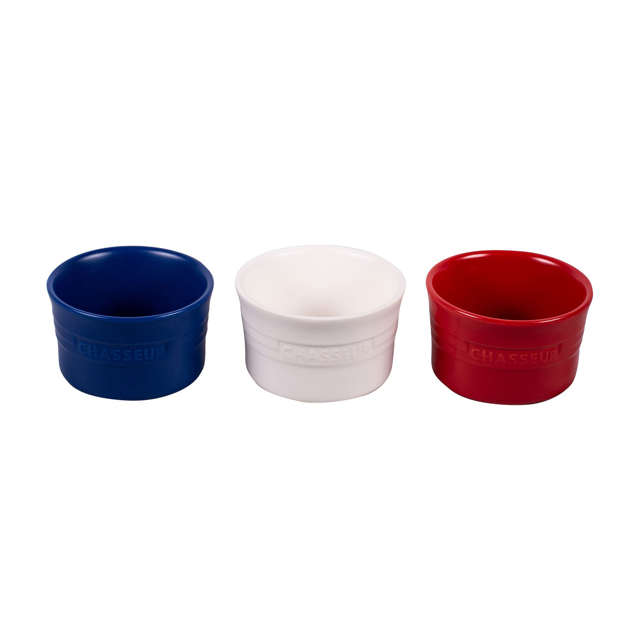 3-Piece Ramekin Set Matte Finish - Blue / White / Red