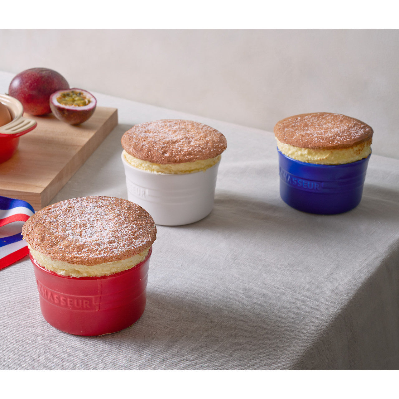 3-Piece Ramekin Set Matte Finish - Blue / White / Red