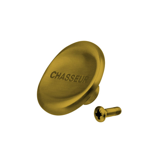 Gold knob with screw on a white background, featuring the brand 'Chasseur'.
